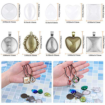 Aenezus Pendant Trays Set with Glass Cabochons for Jewelry Making - 90pcs, Includes 30pcs Bezel Pendants, 30 Glass Cabochons, 30 Necklace Cords
