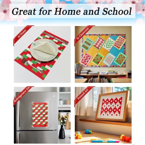 15 Christmas Paper Weaving Project • Anxiety Relief PaperCraft • DIY Placemats with ¾-inch Paper Strips and 9x14-inch Mats • Beginner Learn to Weave • Home and Classroom Decor (Red White Green) - color: Red White Green