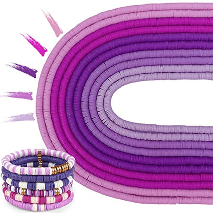 MIIIM 3600 PCS 10 Strands Clay Beads Polymer Clay Beads for Jewelry Making, Vinyl Heishi Beads 6mm for Surfer Bracelets Necklace Making (Purple) - color: Purple