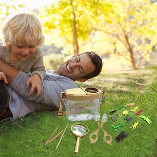 Bug Catcher Kit for Kids, 17 Pcs Kids Bug Catching Kits, Outdoor Nature Explorer Kit, Science Educational Kits with Tweezers, Magnifying Glass for Boys Girls(Gold)