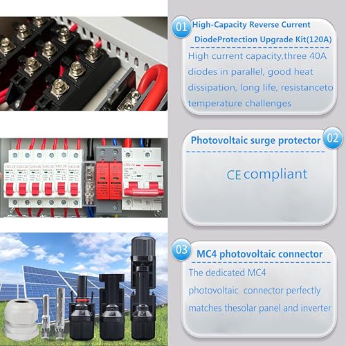 Solar Combiner Box 6 Strings 100A DC Main Circuit Breaker with Power Surge and 16A Circuit Breaker This PV Combiner Box is Suitable for On/Off-Grid Solar Power - size: 6 string 100A