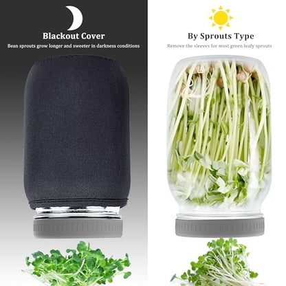 Organic Seed Sprouting Jar Kit – 2 × 32 oz Wide-Mouth Mason Jars with Stainless-Steel Sprouter Lids & Stand, Blackout Sleeves, Drain Tray – Grow Broccoli, Alfalfa & Bean Microgreens - color: Gray