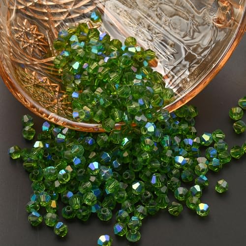 1000pcs 4 mm Bicone Crystal Beads Faceted Crystal Glass Beads Bulk for Jewelry Making DIY Necklace Bracelet Earring (Grass Green AB Color) - color: Grass Green AB