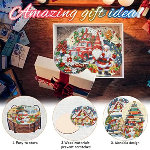 8 Pack Christmas Diamond Art Coasters,Diamond Painting Coasters Kits - color: Christmas Coasters-a