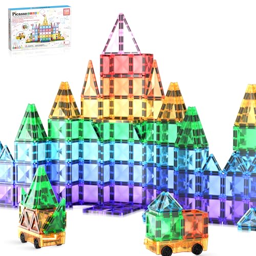 PicassoTiles 120pcs Mini Size Magnetic Tiles Magnet Toys Diamond Series Sensory Construction Building Blocks Set STEM Learning Travel Size Educational Toy for Kids Boys Girls Toddlers Age 3+ PTM120 - color: Mini 120pcs