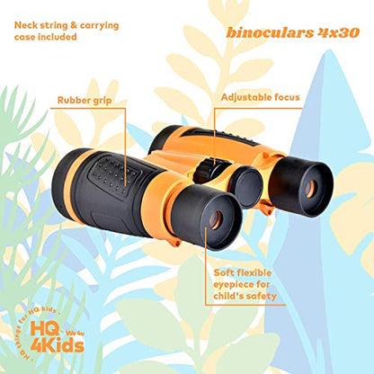 Outdoor Adventure Kit for Kids: Binoculars, Compass, Magnifying Glass & Flashlight. 3-12 Year Old Boys & Girls - color: Orange