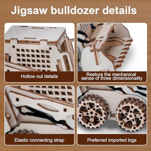 Wooden 3D Puzzle, Creative DIY Model Building Kit for Adults, Handmade Wooden Craft Collectible Ornament, Hobby Gift for Adults & Men, 60 Pieces Bulldozer, Basswood Material