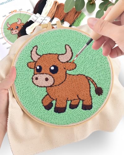 ERKOON Punch Needle Kit Beginners Adults, Zodiac Easy Embroidery Set for Starter Art Craft, Needling Punching Project with Patterns, Tools, Yarns, Hoop, Instruction (Taurus) - color: Taurus