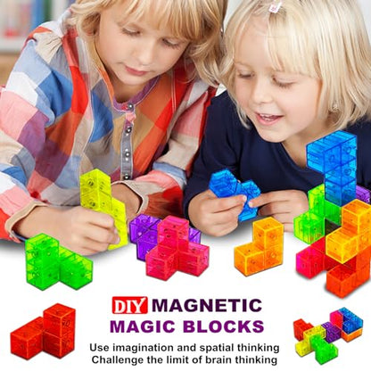 Magnetic Building Blocks Magic Magnetic 3D Puzzle Cubes, Set of 7 Multi Shapes Magnetic Blocks with 54 Guide Cards, Parent-Child Interactive Children's Educational Toys (7 Color) - color: 7color