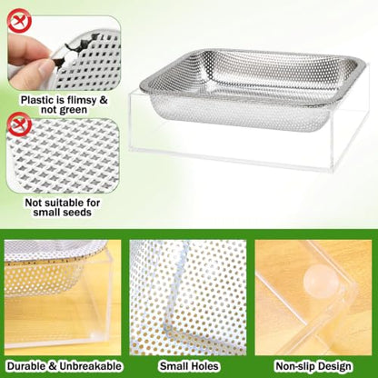 1 Pack Stainless Steel Seed Sprouter Tray Visual Soil-Free Cultivation Germination Tray with Acrylic Base Mesh Pads Seed Starter Tray Microgreens Growing Kit for Sprouts Beans Indoors Sprouting Seeds