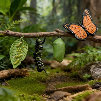 Montessori Life Cycle Animal Figures with Flash Cards, Lifelike Animal Growth Cycle Biological Model Set (Butterfly) - style: Butterfly