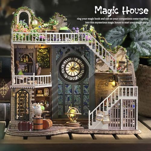 CUTEBEE DIY Dollhouse Miniature Kit, DIY Wooden Dollhouse Kit Miniature House Kit Tiny House Kit, Creative Room Idea (Magic House)