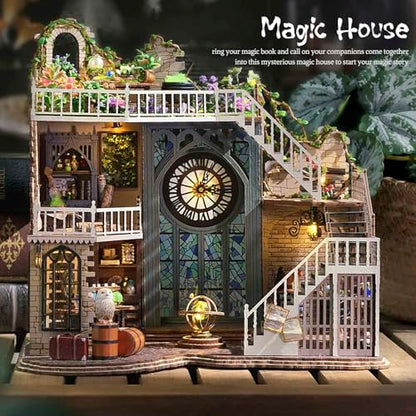 CUTEBEE DIY Dollhouse Miniature Kit, DIY Wooden Dollhouse Kit Miniature House Kit Tiny House Kit, Creative Room Idea (Magic House)