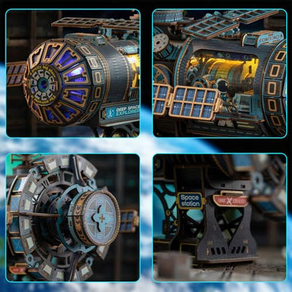 YSWOOD WORLD 3D Wooden Puzzles for Adults Black Space Station DIY Model Kit