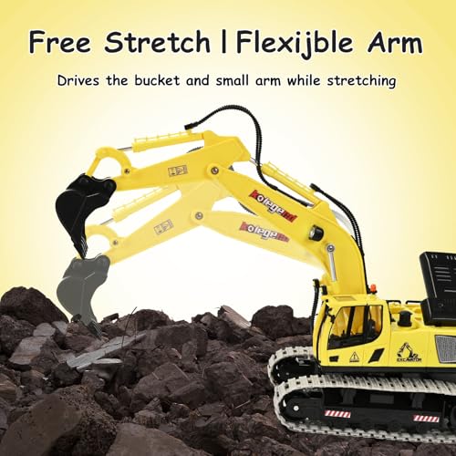 kolegend Remote Control Excavator Toy 16 Inch, 11 Channel RC Construction Vehicles Hydraulic Haulers Digger Toys Gift for 6+ Years Old Kids Boys - color: Yellow