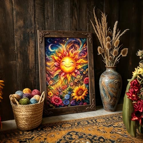 5D Smiling Sun Floral Diamond Art kits for Adults Beginners 12x16inch - color: KM1283-1