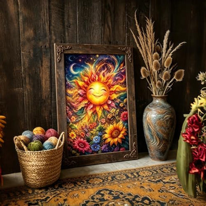 5D Smiling Sun Floral Diamond Art kits for Adults Beginners 12x16inch - color: KM1283-1