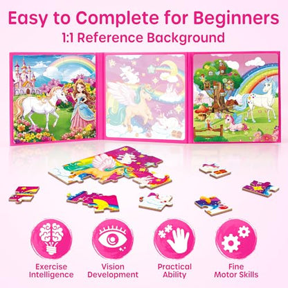 SYNARRY Unicorn Princess Fairy Magnetic Puzzle for Girls Ages 3-5 - style: Unicorn