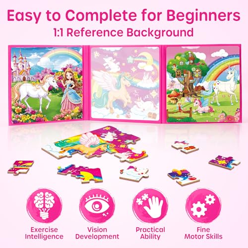 SYNARRY Unicorn Princess Fairy Magnetic Puzzle for Girls Ages 3-5 - style: Unicorn