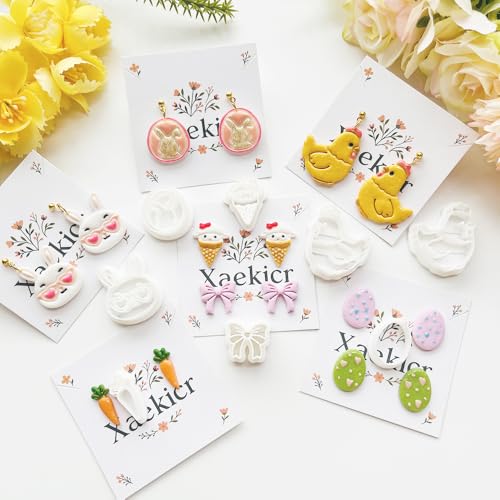 Easter Polymer Clay Cutters Set - 12pcs Sharp & Durable Bunny, Chick, Ice Cream & Egg Shapes for DIY Earring Jewelry Making, Soft Clay Crafts & Spring Holiday Supplies - color: 2K color