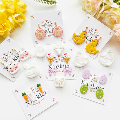 Easter Polymer Clay Cutters Set - 12pcs Sharp & Durable Bunny, Chick, Ice Cream & Egg Shapes for DIY Earring Jewelry Making, Soft Clay Crafts & Spring Holiday Supplies - color: 2K color