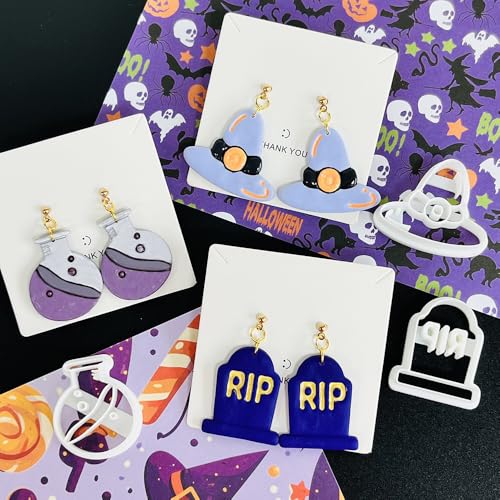 Xaekicr Halloween Polymer Clay Cutters Set – 8pcs Halloween Clay Cutters for Polymer Clay Jewelry, Clay Earring Cutters and Molds – Pumpkin, Tombstone, Witch Hat Clay Tools for DIY Crafts - color: C color