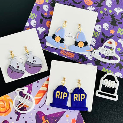 Xaekicr Halloween Polymer Clay Cutters Set – 8pcs Halloween Clay Cutters for Polymer Clay Jewelry, Clay Earring Cutters and Molds – Pumpkin, Tombstone, Witch Hat Clay Tools for DIY Crafts - color: C color