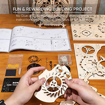 ROKR 3D Wooden Puzzles for Adults Mechanical Clock Kits - Owl Clock, DIY Model Building Kits Educational Brain Teaser Puzzles, Crafts/Hobbies/Gifts Desk Decor for Teens