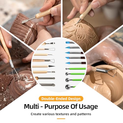 Mepubby 38 Pcs Pottery Tools & Air Dry Clay Tools Kit – Modeling Tools Set for Carving, Shaping, Molding & Crafting – Ideal for Polymer Clay, Ceramic, Air Dry Clay – for Beginners, Hobbyists, Artists