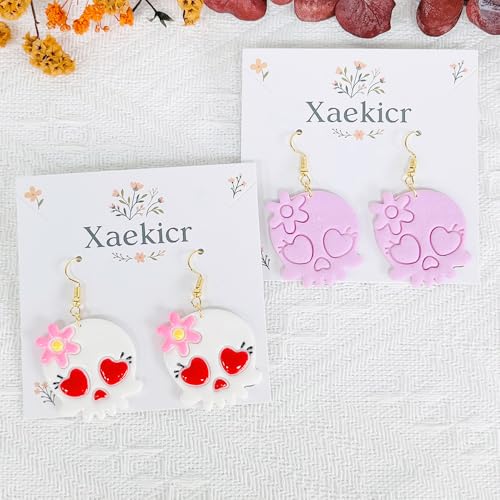 Xaekicr Heart Skull Polymer Clay Cutters for Earrings – 1pc Cute Skull Clay Earring Cutters, Polymer Clay Molds, Halloween Clay Tools - color: N color
