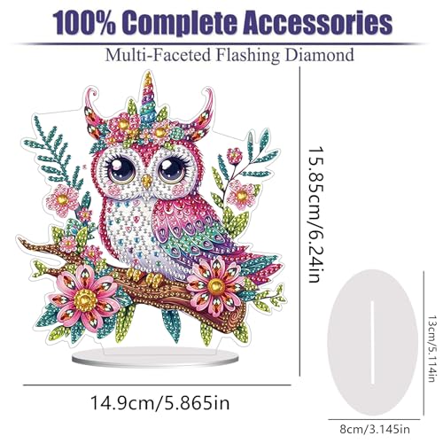 Diamond Painting Kits for Adults Beginners, 5D Full Drill Owl Crystal Art Desktop Ornament, DIY Single Sided Home Office Desk Decor, Creative Craft Gift Set with Tools - color: Cute Owl
