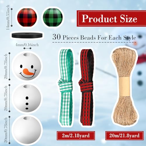 Landical 180 Pcs Christmas Crafts Snowman Wooden Bead DIY, Cute Color - color: Cute Color