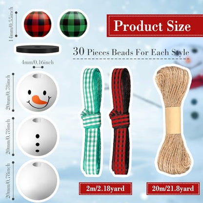Landical 180 Pcs Christmas Crafts Snowman Wooden Bead DIY, Cute Color - color: Cute Color