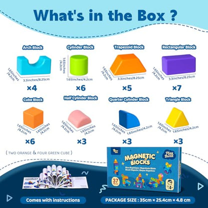 Pairez Toys Magnetic Building Blocks, Magnetic Blocks for Kids Ages 4-8 - color: 37 Pieces