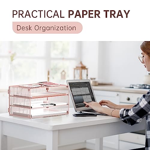 DALTACK 3 Tier Letter Tray Paper Organizer with Sliding Mesh Trays Pink - color: Pink