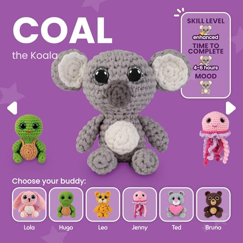 Cookie Box Crochet Kit for Beginners, Koala Coal - color: Gray