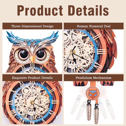 KAAYEE 3D Puzzles for Adults Owl Clock Bird Wooden Puzzle DIY Craft - color: Cute Owl Clock