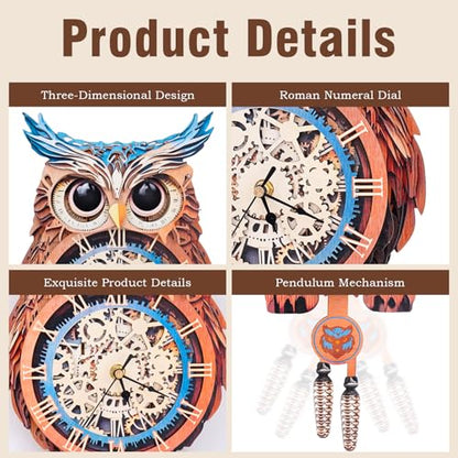 KAAYEE 3D Puzzles for Adults Owl Clock Bird Wooden Puzzle DIY Craft - color: Cute Owl Clock