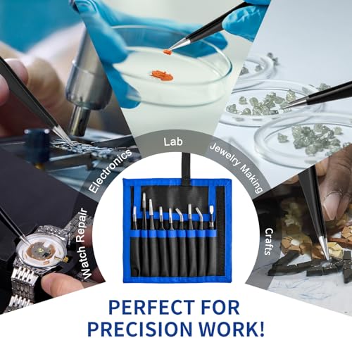 XOOL 9 PCS ESD Precision Tweezers Set, Anti-Static Stainless Steel Tweezers Kit for Electronics, Soldering, Craft, Jewelry, Model Building - size: ESD Tweezers 9 PCS