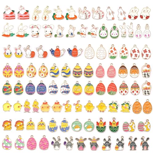 SANNIX 110Pcs 55 Pairs Easter Charms Gold Enamel Charm for Jewelry Making Easter Egg Bunny Rabbit Pendant Charms for Bracelets Necklaces Earrings Making DIY Crafts - style: Easter
