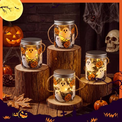 24 Sets Halloween Crafts Kits DIY Ghost Plastic Mason Jar - style: Ghost