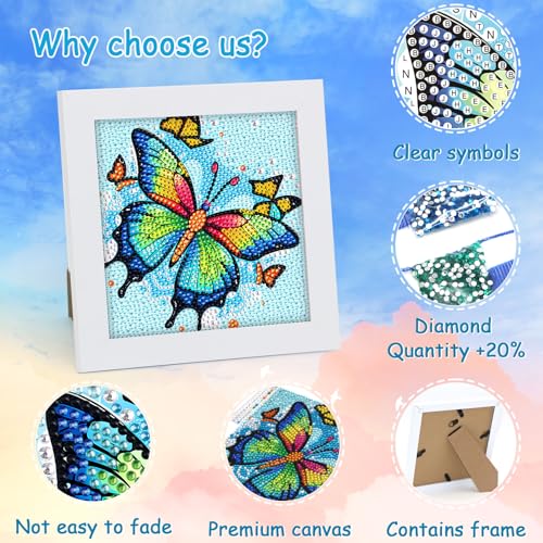 Libfx Diamond Art Kits for Kids with Frame Diamond Art for Girls Boys Beginners Arts and Crafts Ages 8-12 Birthday Gifts (Butterfly) - color: Butterfly