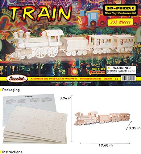 Puzzled 3D Puzzle Train Wood Craft Construction Model Kit, 233 Pieces Pack