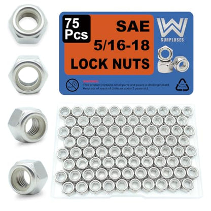 5/16-18 Nylon Insert Lock Nuts 75 Pack, 304 Stainless Steel Hardware Nuts - size: 5/16"-18 (75 Pcs)
