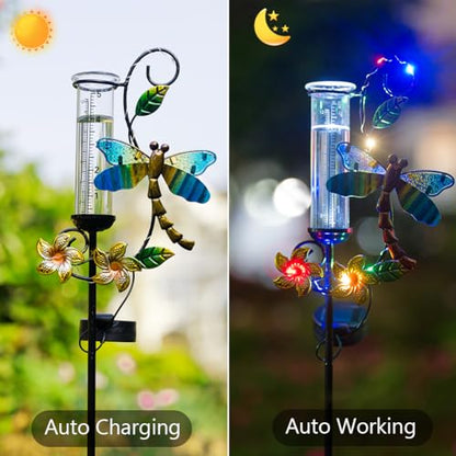 Stargarden Rain Gauge Outdoor, Metal Dragonfly Rain Gauge with 5 inch Glass Tube - color: Dragonfly
