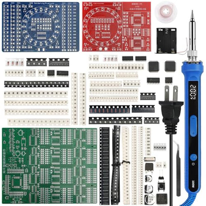 100W Digital SMD/SMT Soldering Practice Kit for Beginners, 3 PCB Training Boards, 180–520°C Temp Control, Auto Sleep, 1206/0805/0603/0402 Training, QFP44 & SOP-14 IC Practice - color: 100w Digital Iron Kit With 3 Boards