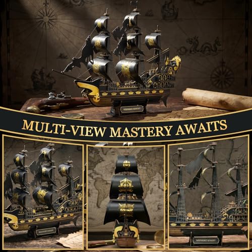 3D Wooden Puzzles for Adults - Black Pirate Ship 3D Puzzle Model Kit - color: Black-gold Pirate Ship