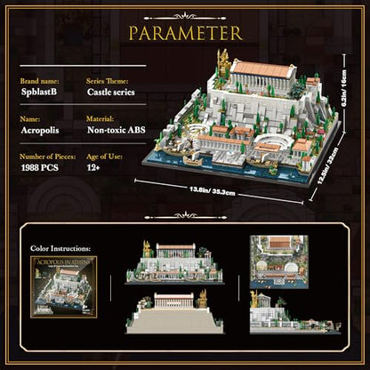 SpblastB Architecture Acropolis of Athens Building Blocks Set, 1988 Pieces Landmark Collection City Building Kit, Display Model Kit and Home Decor Gift Idea for Adults, Architects