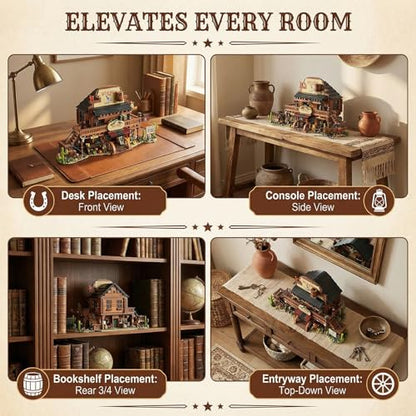 Western Bar Building Blocks with LED Lights, Wild West Saloon Architecture Model, Modular Old West Building Set for Adults, Detailed Desert Themed Collectible Display (1902 pcs)
