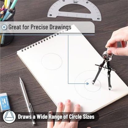 Mr. Pen- Professional Compass for Geometry, Extra Lead - color: Black